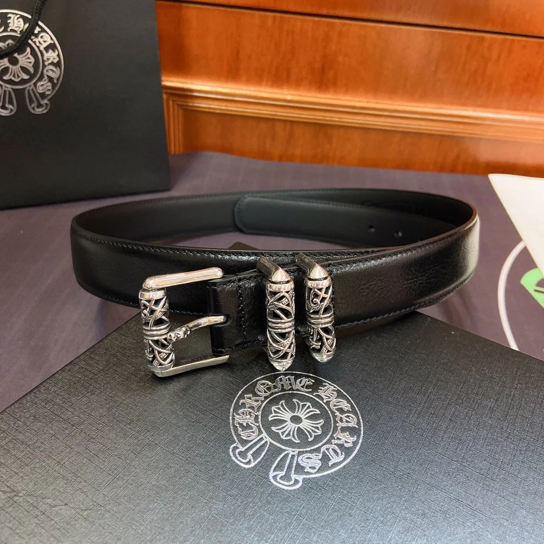 𝐂𝐡𝐫𝐨𝐦𝐞𝐇𝐞𝐚𝐫𝐭𝐬 Crow Heart Celtic Dragon pin buckle belt [fixed style], brass silver-plated buckle head and imported wax leather belt, very cool. Width 3.0cmp520